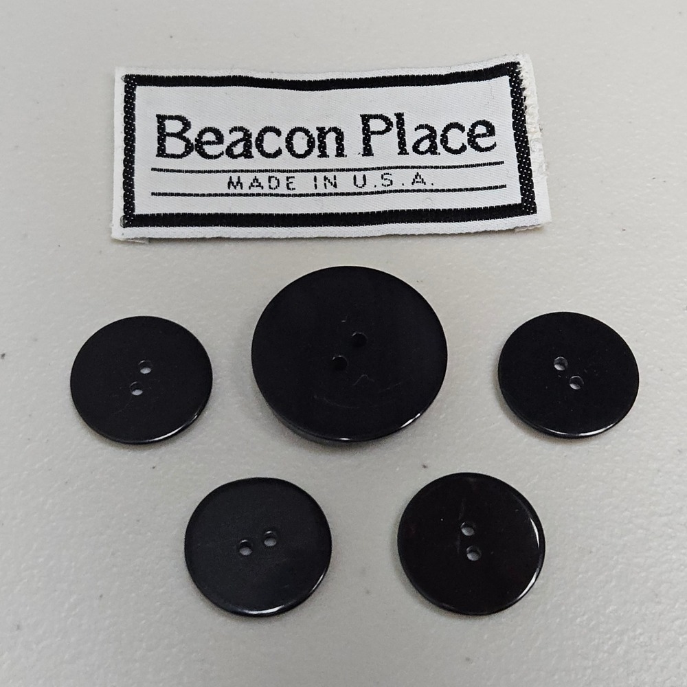 Beacon Place Black Round 2-Hole Large‎ Buttons For Coat Set of 5 Craft Sewing